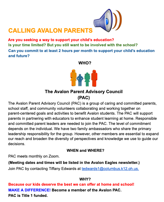 Calling All Avalon Parents & Families